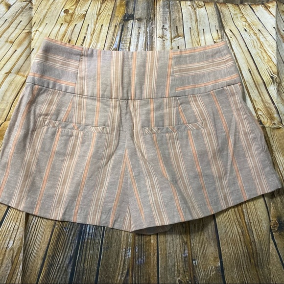 Free People Orange Striped Linen Blend Austin Shorts Pockets - Picture 5 of 7
